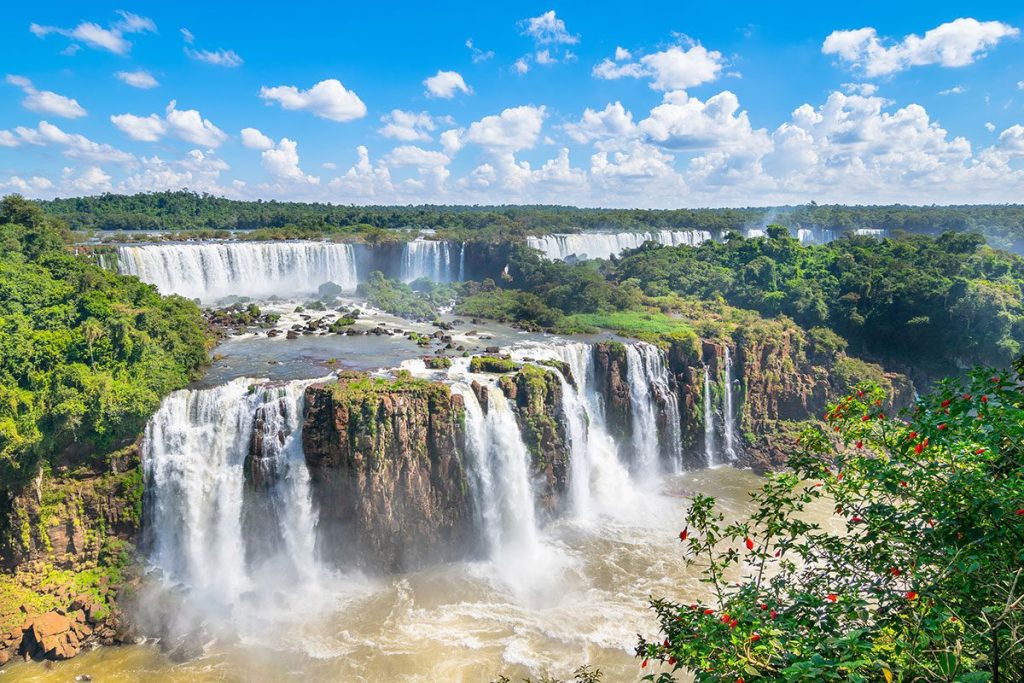 A panoramic view of Iguazu Falls