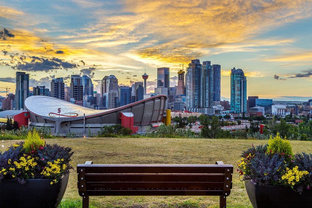 Sunset in downtown Calgary, Alberta, Canada.
