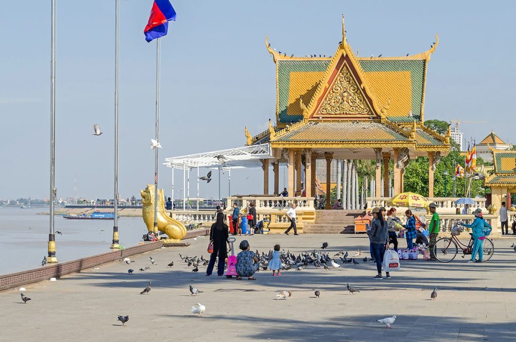 Preah Sisowath Quay, a riverside promenade in Phnom Penh, Cambodia