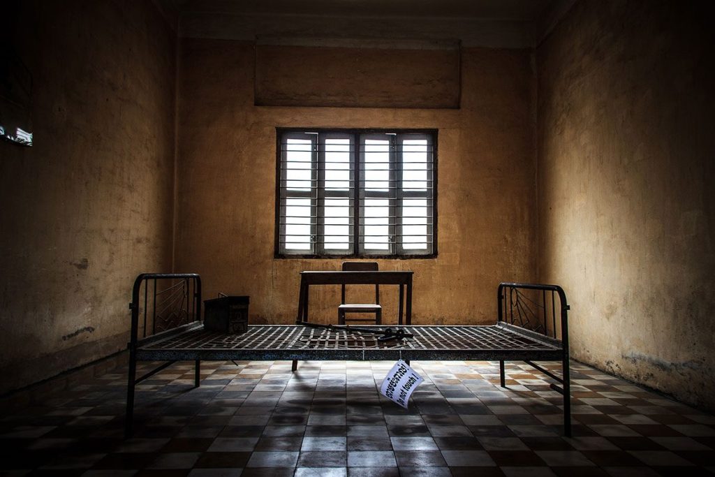 Torture Room at the Tuol Sleng Genocide Museum in Phnom Penh, Cambodia