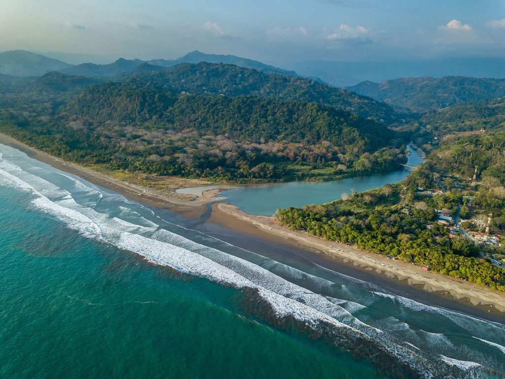 Aerial view of Dominical Beach in Costa Rica