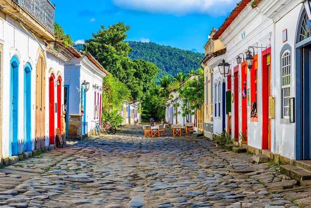 A narrow street in the historical center of Paraty, Brazil.