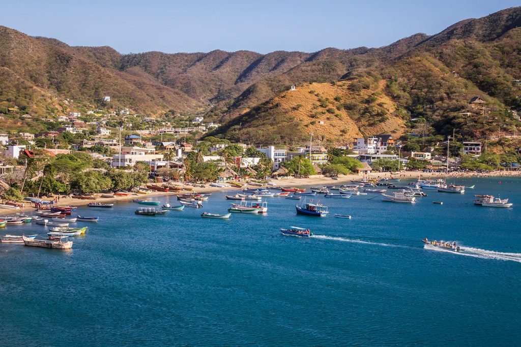 Scenic view of Caribbean coast in Taganga, Colombia