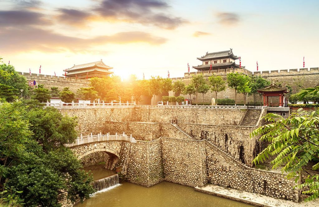 Xi'an ancient city wall and moat in Shaanxi, China