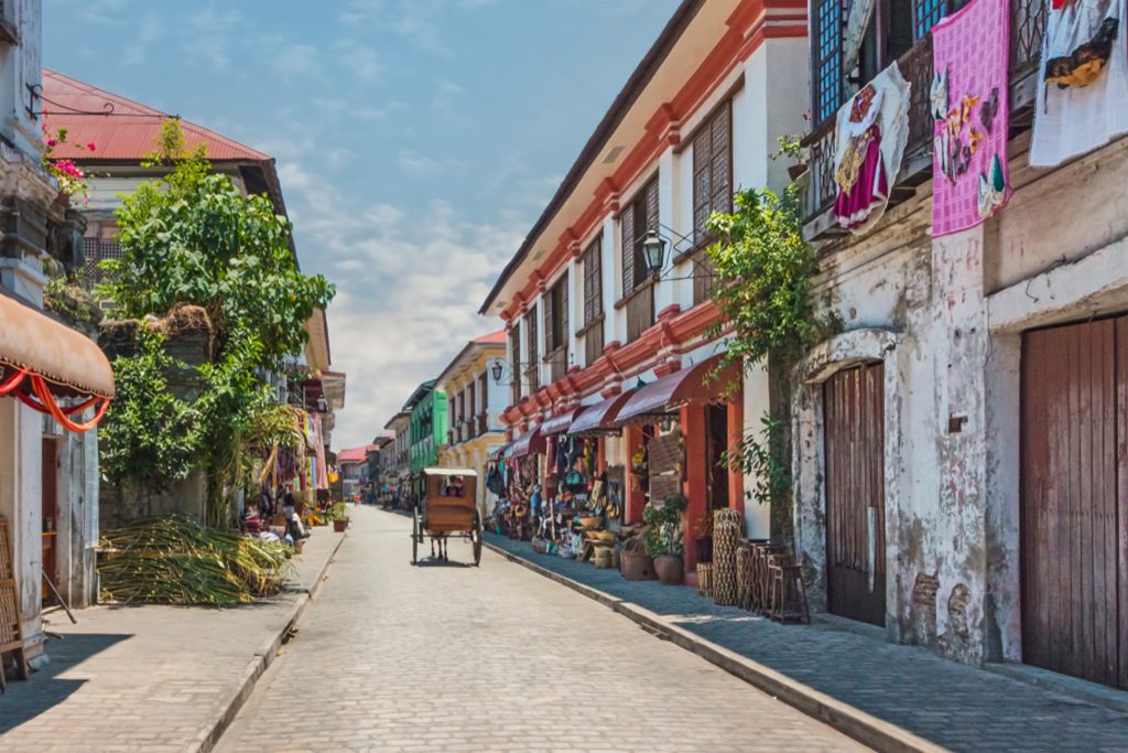 City center street scene in Vigan, Luzon, Philippines