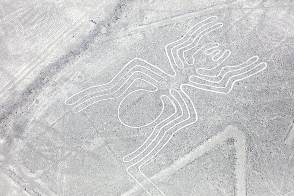 Aerial view of the mysterious Nazca lines in the desert"