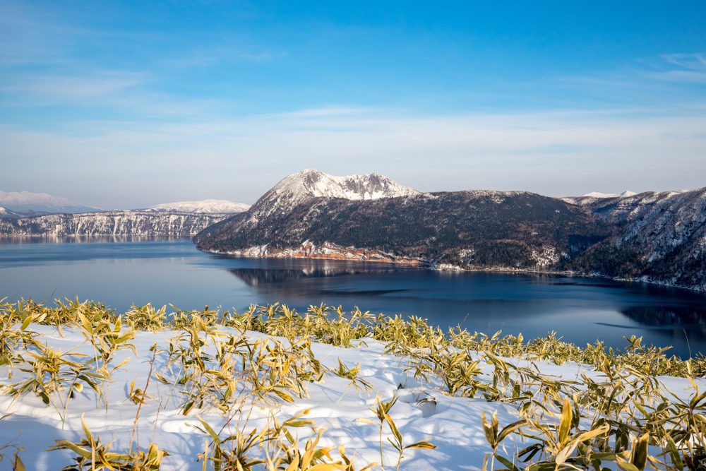 Panorama view of Lake Mashu in Hokkaido, Japan.