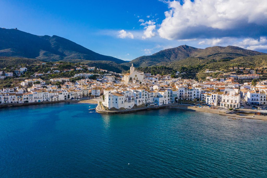 Aerial panorama of Cadaques city by the sea, Spain