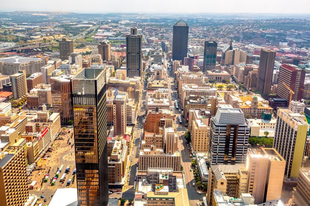 Aerial view of Johannesburg city skyline, Gauteng Province