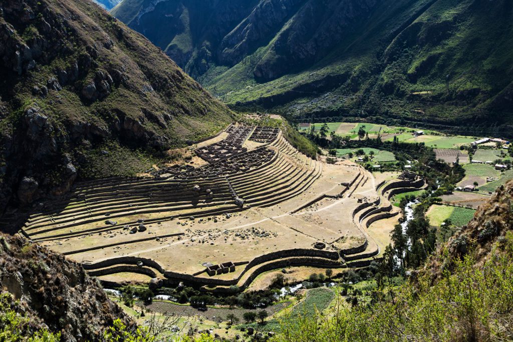Inca Ruins Of Llactapata Along Trail To Machu Picchu Peru South America