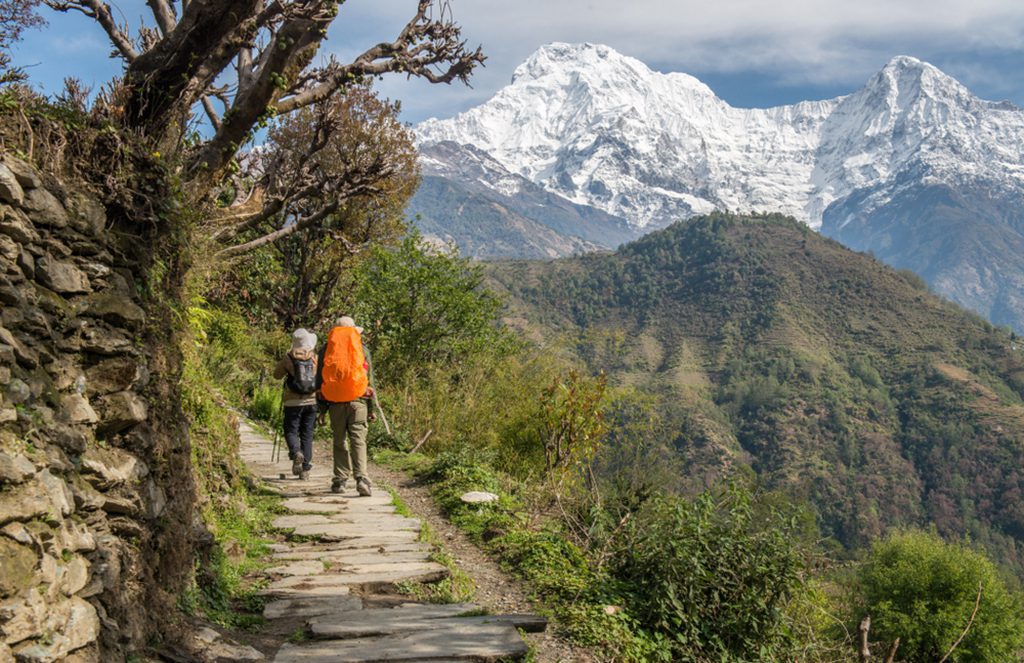 Tourists walking in Annapurna Sanctuary Trek