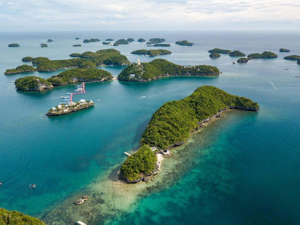 Aerial view of Hundred Islands National Park in Pangasinan, Philippines