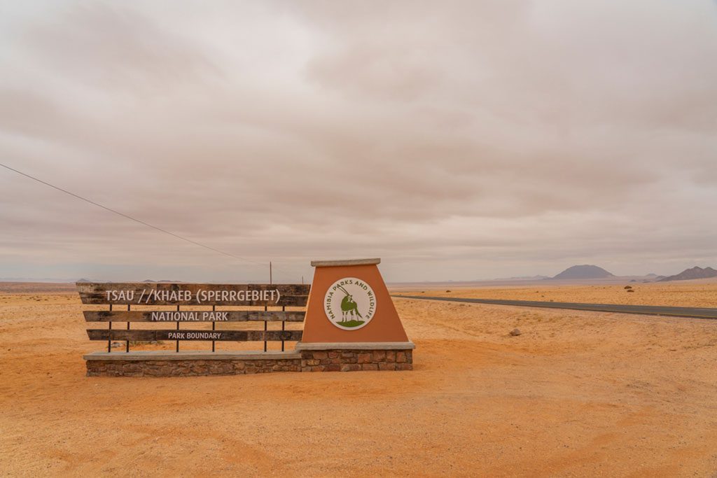 Sign from the Sperrgebiet in Tsau- Khaeb National Park, Namibia