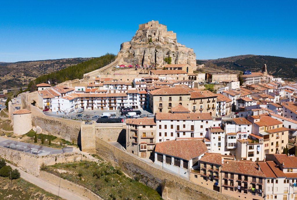 Aerial view of Morella city and castle, Castellon, Spain