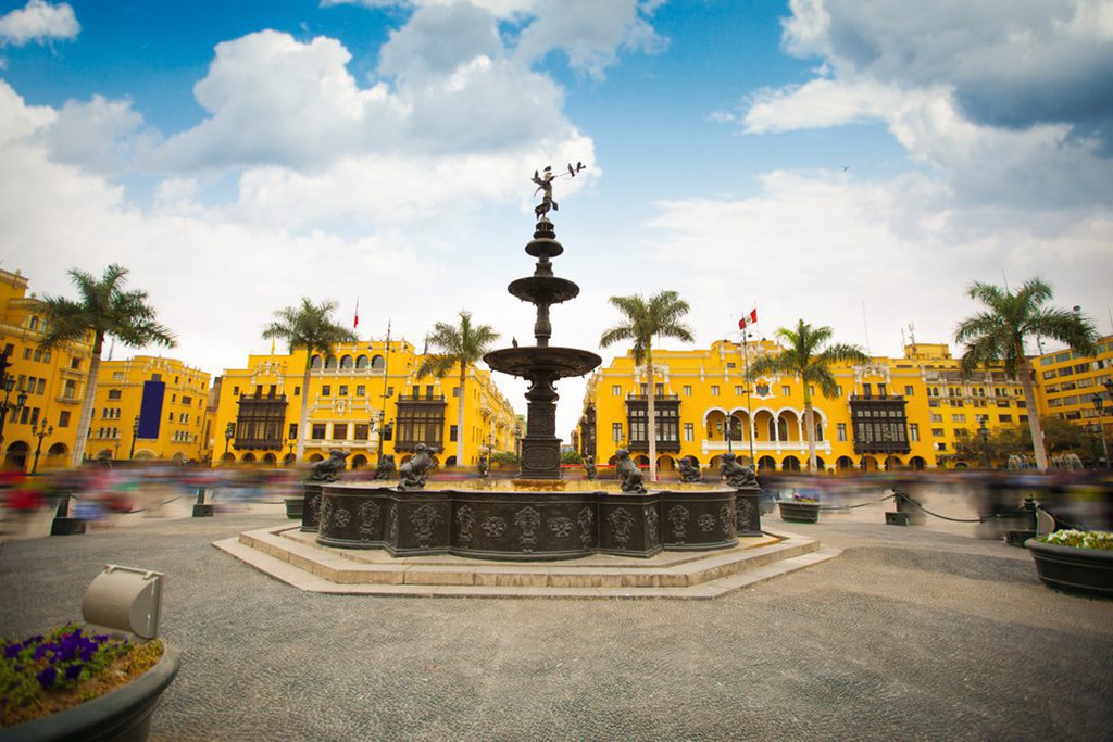 Panoramic view of Lima main square and cathedral church