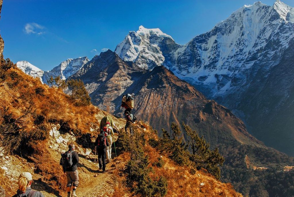 Hikers in Khumbu, Sagarmatha National Park, Nepal Himalayas