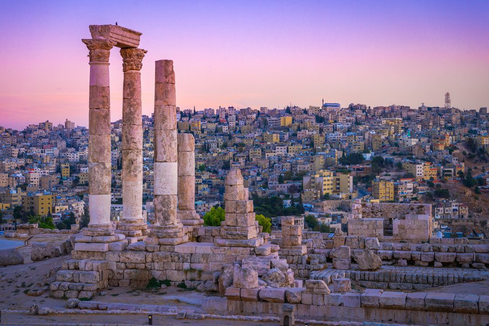 Roman ruins in the ancient citadel park of Amman, Jordan