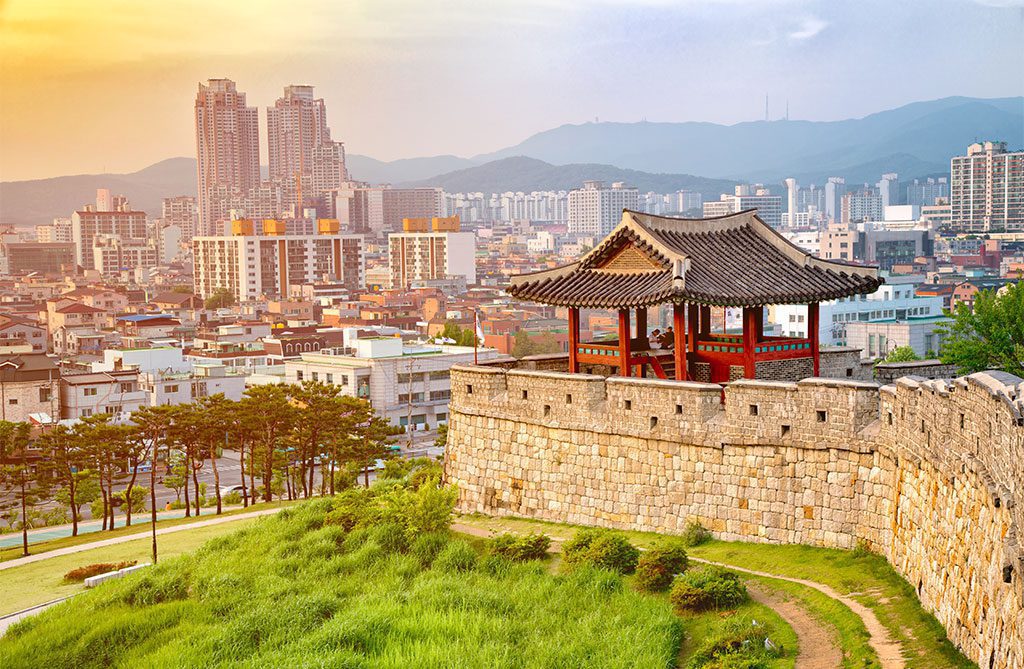 Hwaseong Fortress, a historic fortress surrounding Suwon City, South Korea