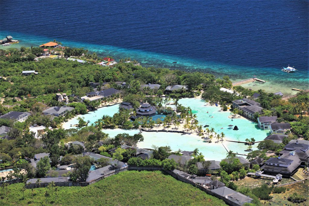 Aerial view of Plantation Bay Resort and Spa in Mactan Island, Philippines