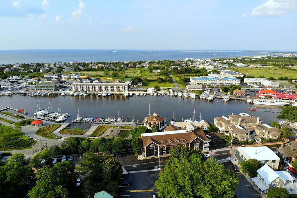 Aerial view of beach town in Delaware