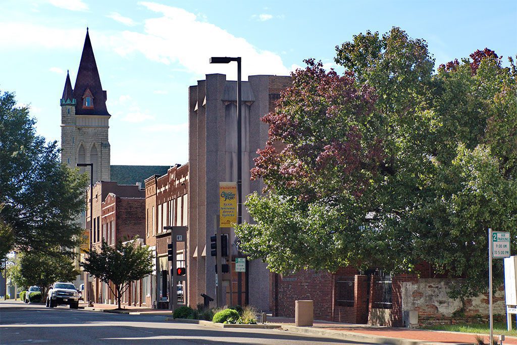 A row of historic buildings in downtown Paducah, Kentucky