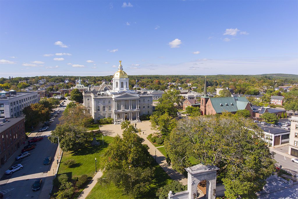 Aerial view of the New Hampshire State House in Concord, NH