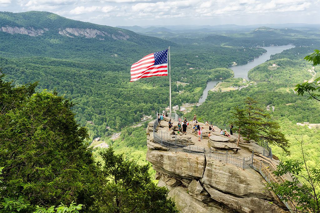 Scenic view of Chimney Rock Mountain in North Carolina