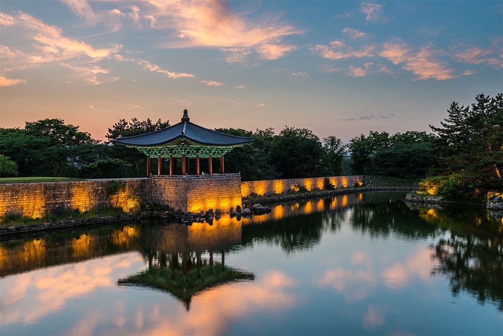Illuminated pavilions of Anapji Pond in Gyeongju, South Korea