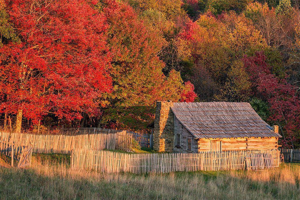 Autumn colors and old homestead at Cumberland Gap National Park.