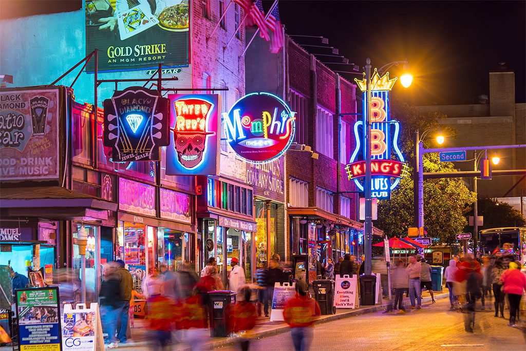 Memphis, Tennessee at night. 