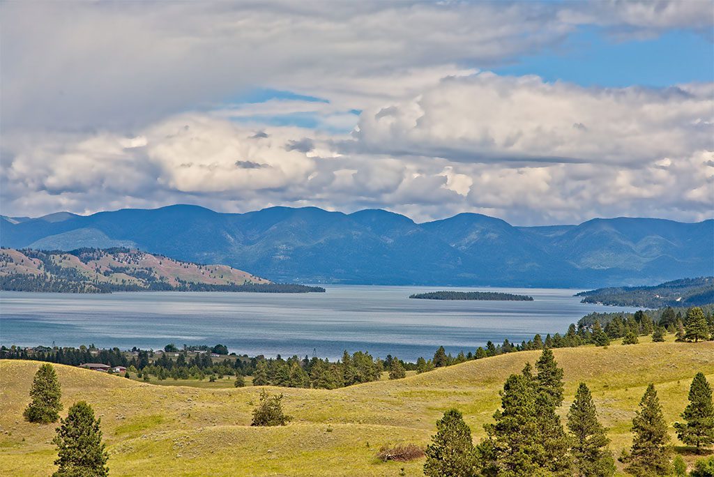 View of Flathead Lake from Polson, Montana.