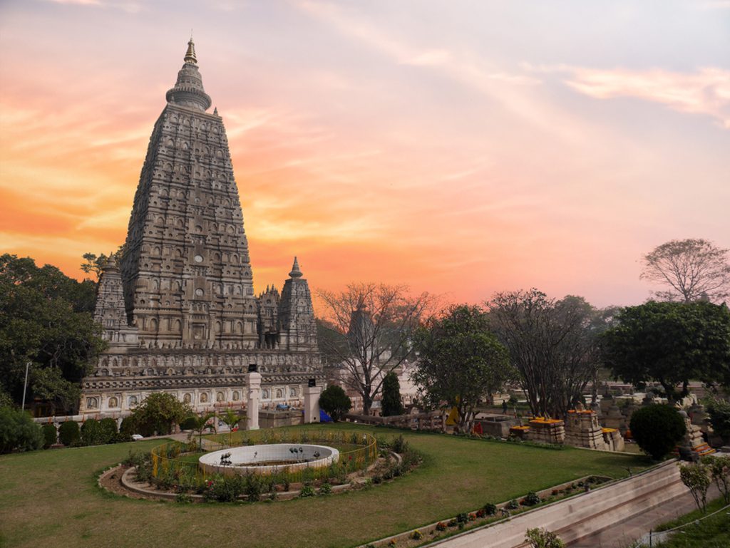 Side view of stupa at Mahabodhi Temple Complex in Bodh Gaya