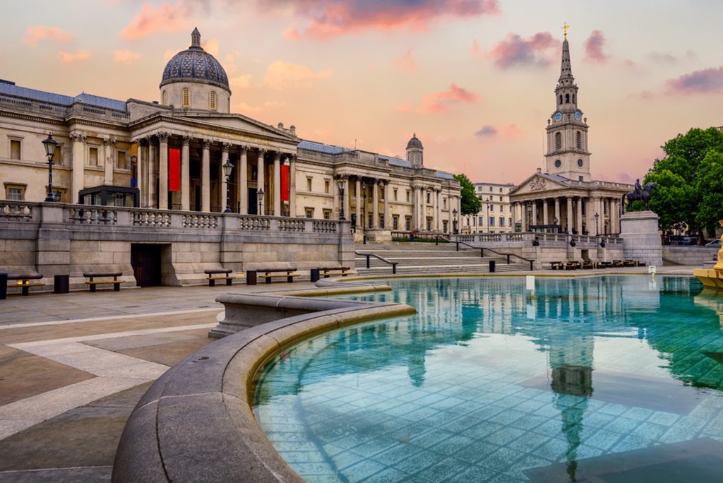 Trafalgar Square with National Gallery and St Martin in the Fields church