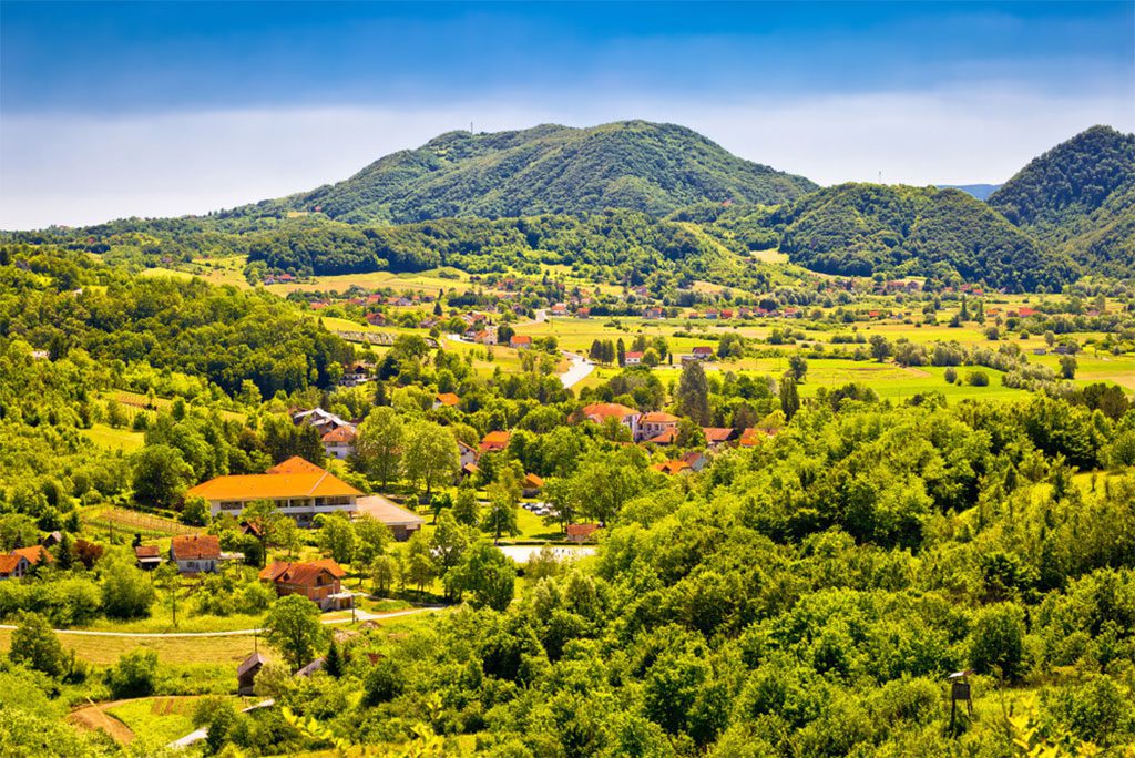 Kumrovec valley green landscape view, Zagorje region of Croatia