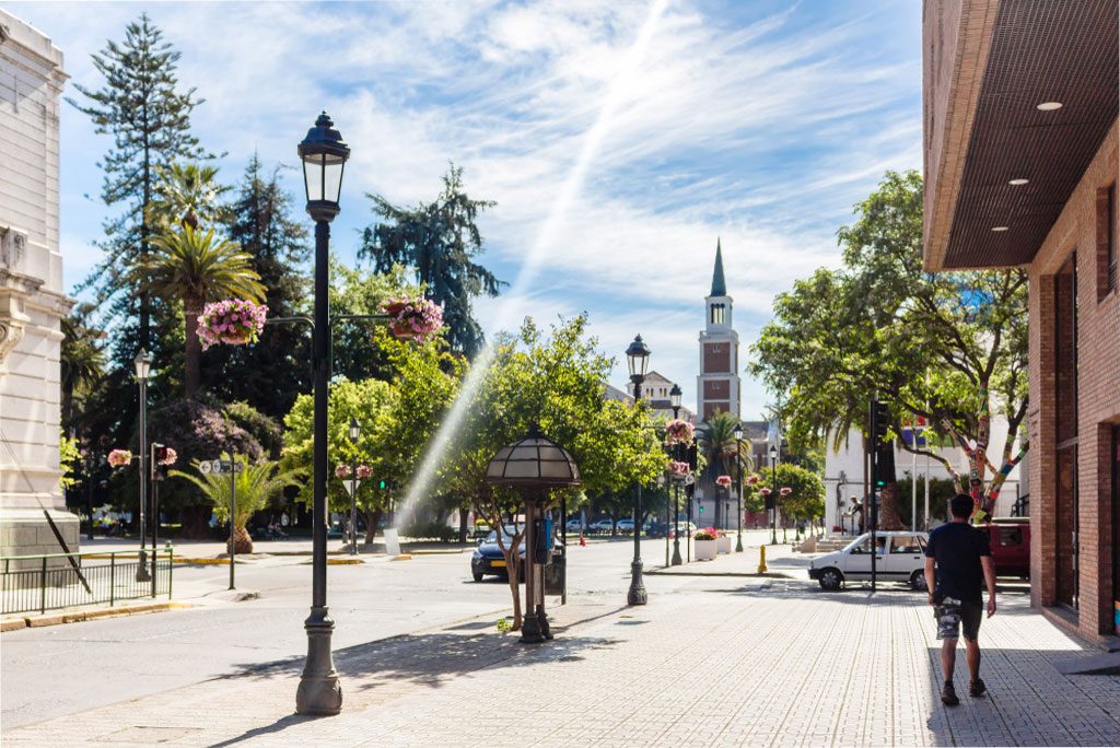 City center of Talca with Plaza de Armas in Chile. 