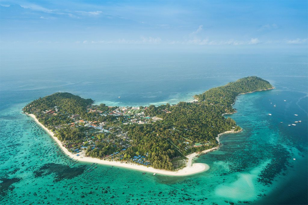 Aerial view of Lipe Island and Andaman Sea in Satun Province, Thailand