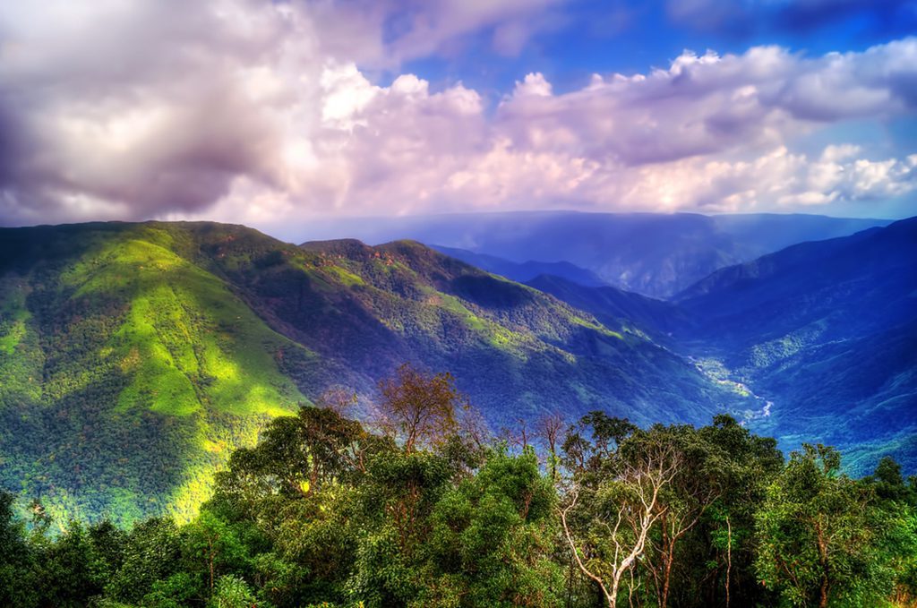 Scenic view of lush green valleys in Cherapunji, Meghalaya
