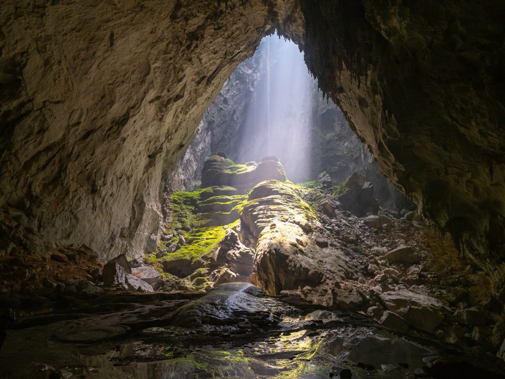 Hang Son Doong cave with light streaming in from above