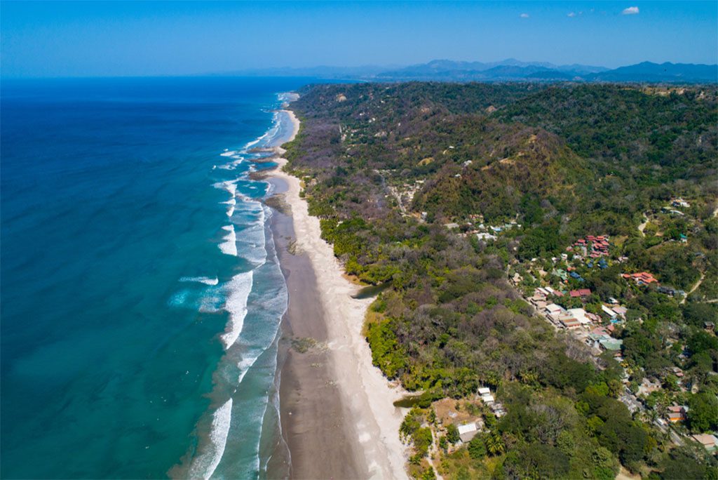 Aerial view of Santa Teresa beach in Costa Rica.