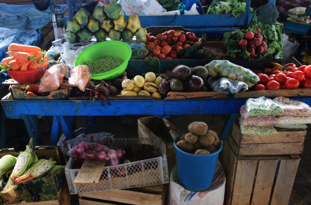 Market Stand with Fresh Fruits and Vegetables
