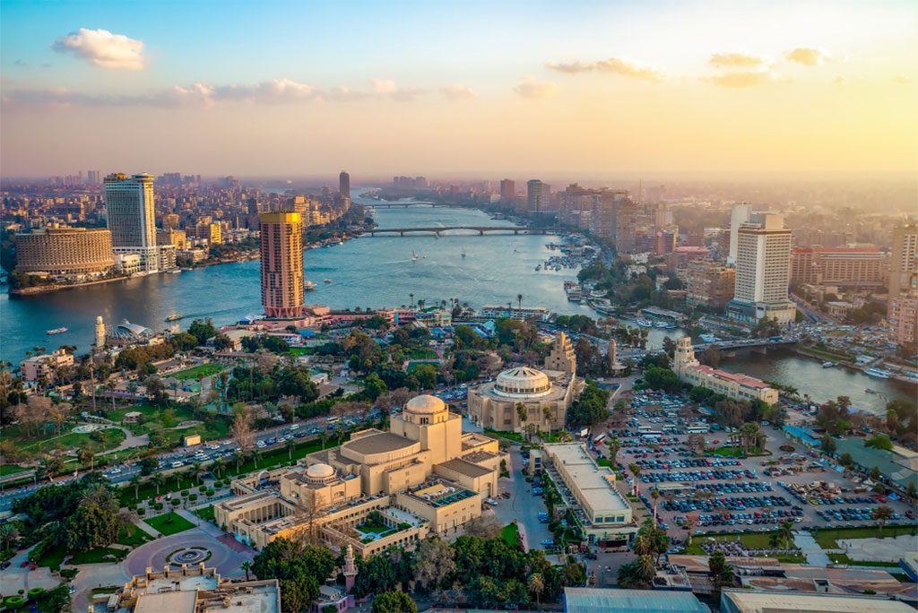 Panorama of Cairo cityscape during sunset from Cairo tower, Cairo, Egypt.