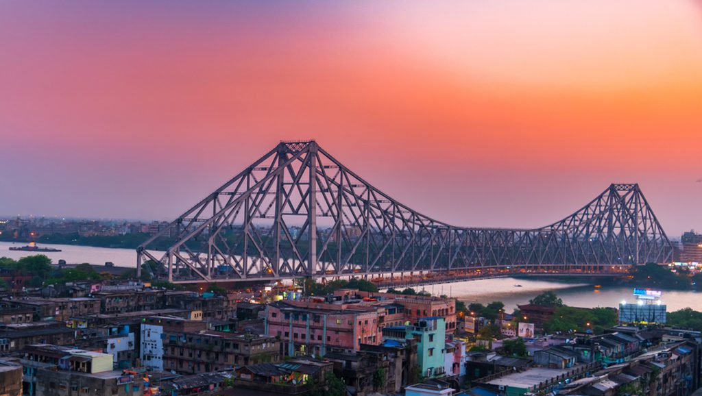 Aerial view of the famous Howrah Bridge, also known as Rabindra Setu.