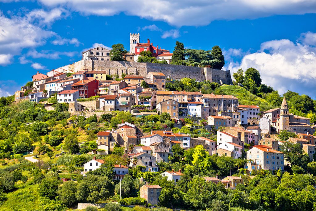 Aerial view of Motovun, a historic town in the Istria region of Croatia