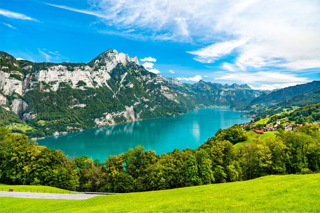 Scenic landscape at Walensee Lake
