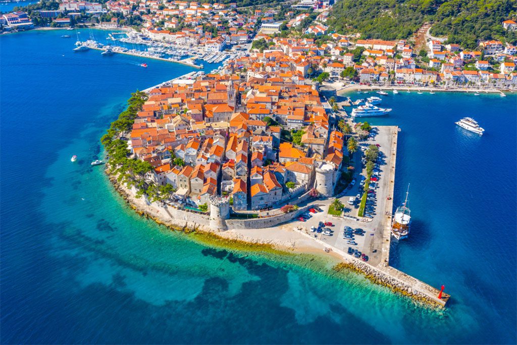 Aerial view of Croatian town Korcula