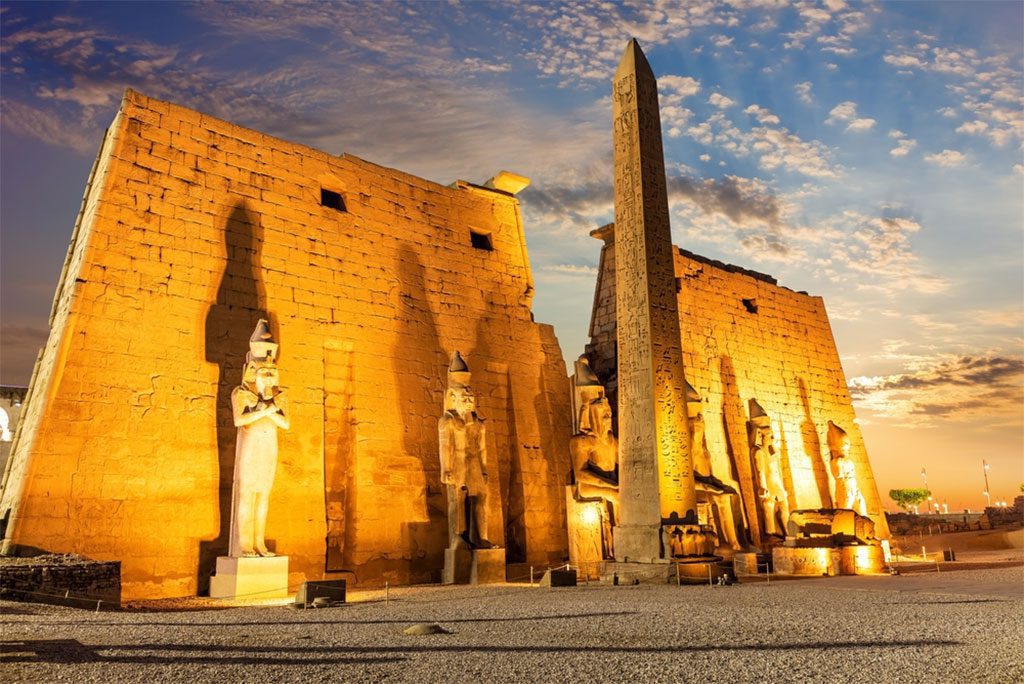 Side view of Luxor Temple at beautiful sunset light in Egypt