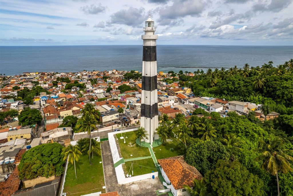 Aerial view of Olinda Lighthouse, Olinda, Pernambuco, Brazil.