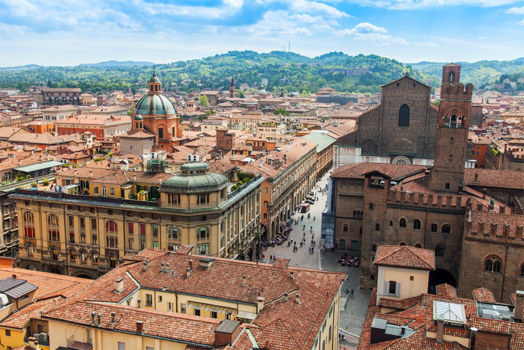 Top view on the old city of Bologna, Italy
