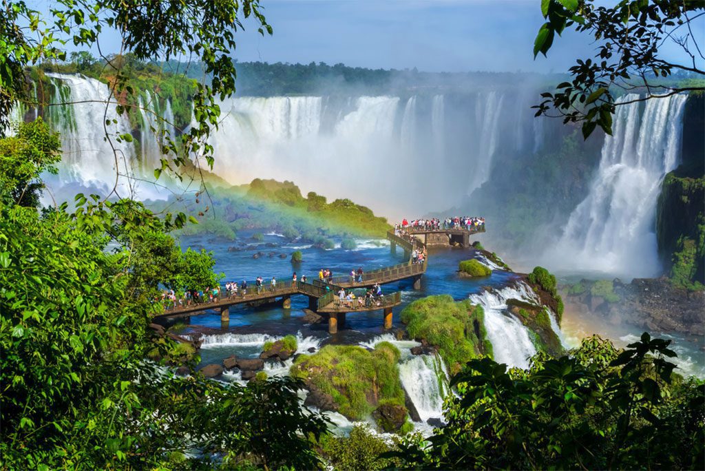 A breathtaking view of Iguazu Falls on the border of Brazil and Argentina.
