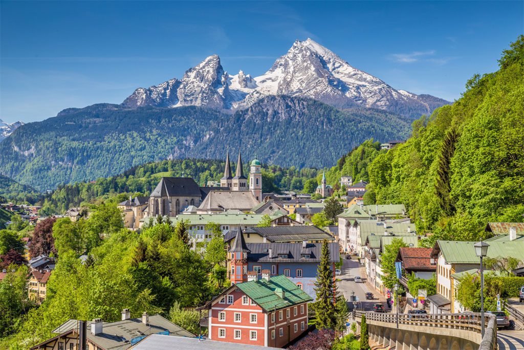 Berchtesgaden town with Watzmann mountain in background, Germany